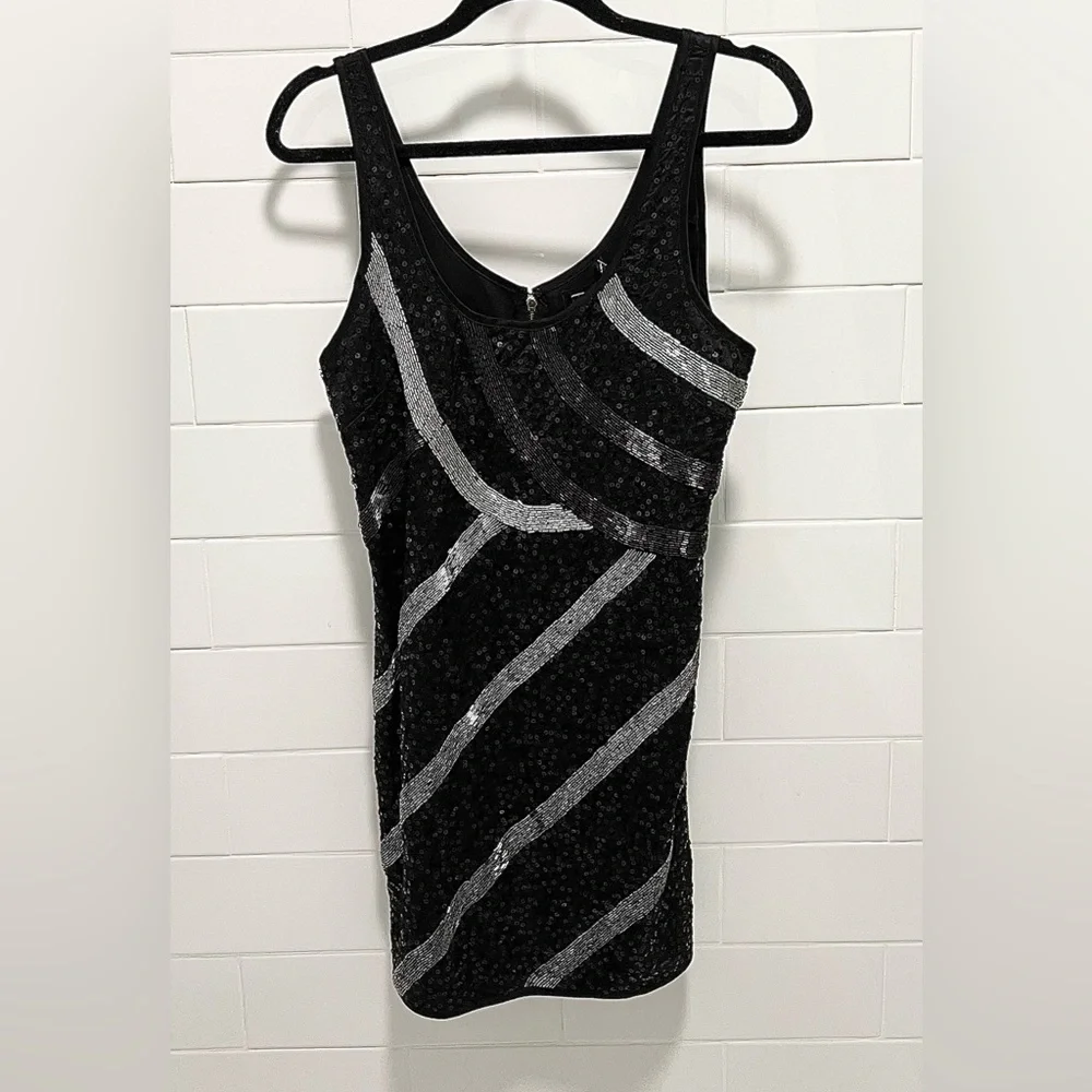 Guess Black and Silver Sequin Mini Party Dress - Picture 2 of 6